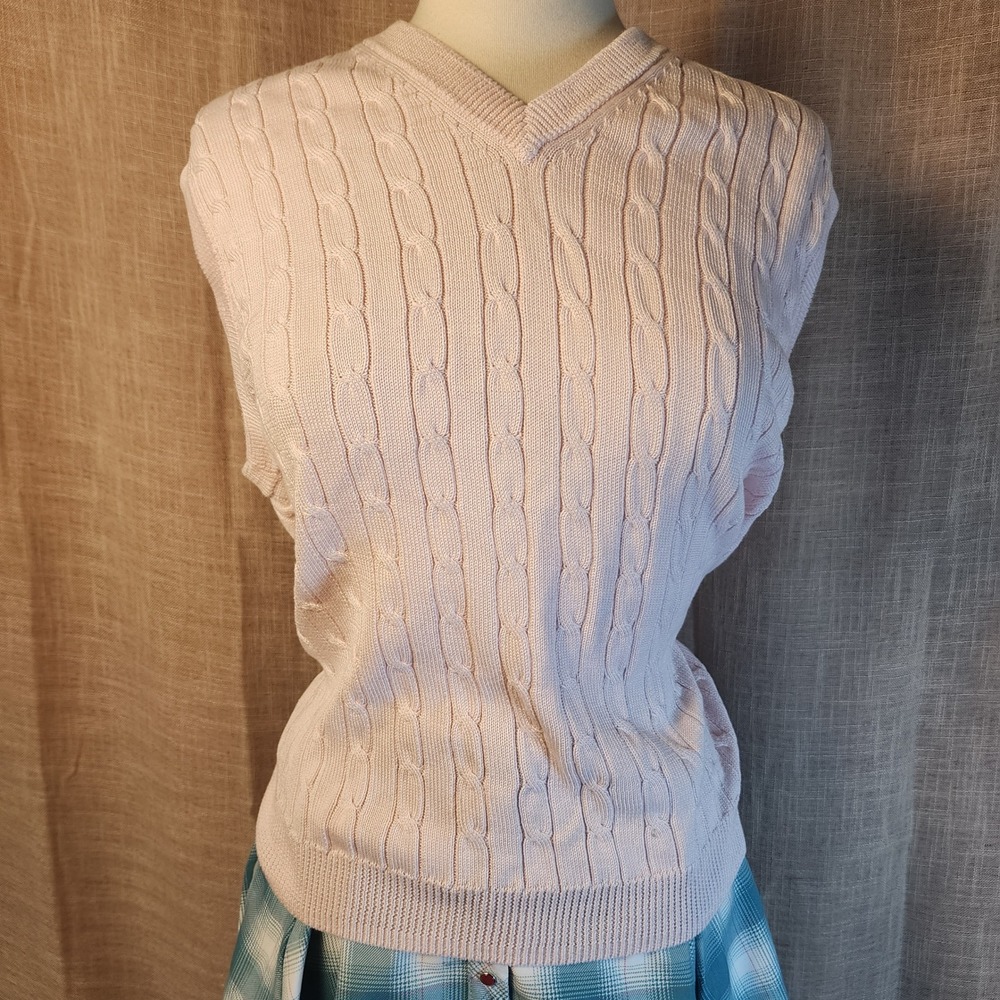 Brooks Brothers Country Club Pink Cable Knit Vest 100% Mercerized Cotton Large